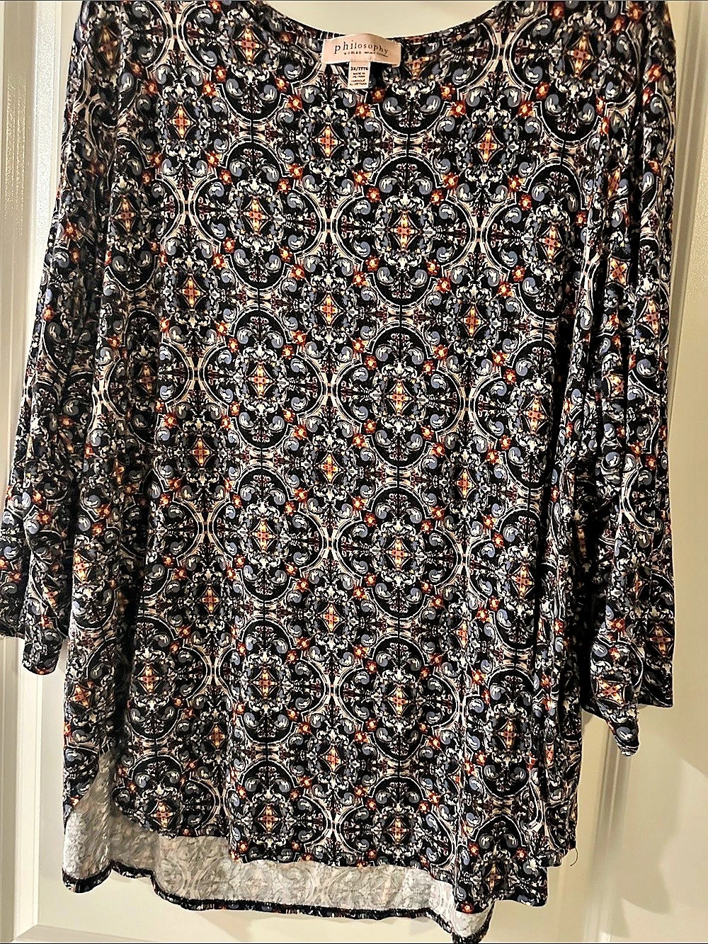 Philosophy Paisley Long Sleeve Dress in Black & Orange 3X/TTG Like New